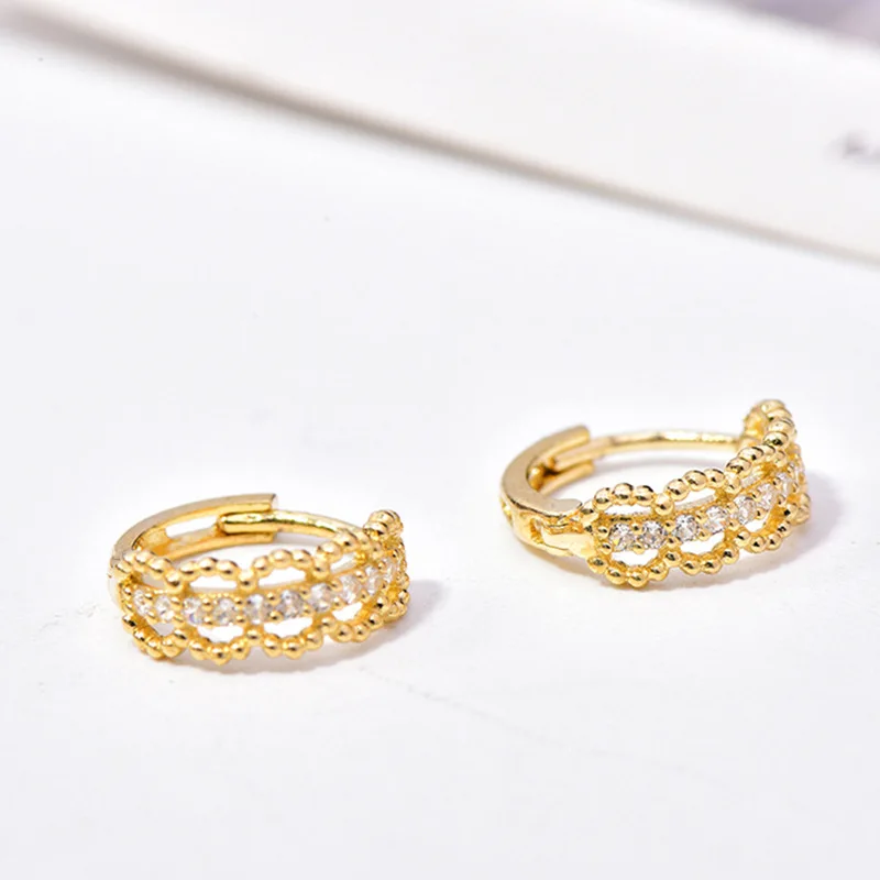 Golden Huggie Earrings With Crystal Channel Setting For Women Fashion Geometric Everyday Wear 18K Gold Plated Zinc Alloy