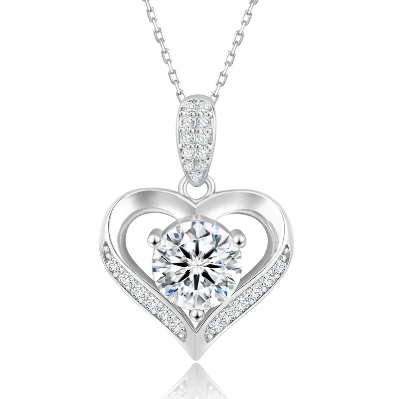 Valentine's Day Gift Heart Moissanite Pendant 925 Sterling Silver White Gold Plated 1ct VVS Diamond Charm Necklace for Women