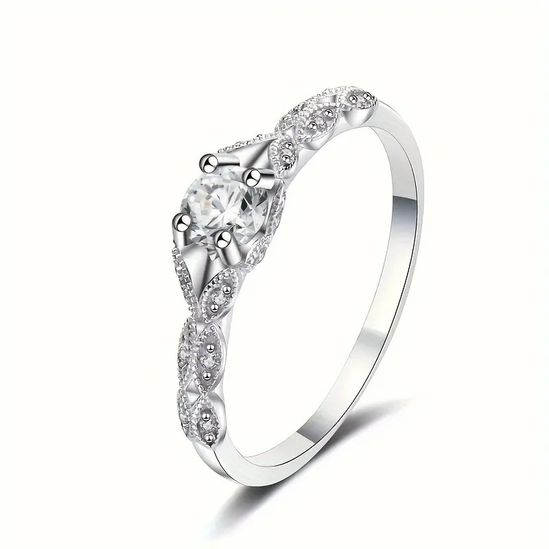 H401 Elegant Silver Ring With Amethyst Stone Prong Setting For Women Engagement Jewelry 925 Sterling Silver Flower Design