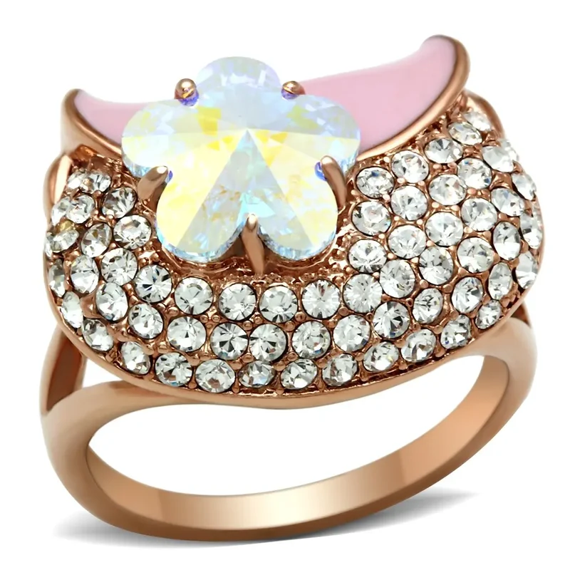 AJ GL220-High-Grade Brass Cluster Ring with Clear Crystal Inlay Rose Gold (Ion Plating) for Men/Women Fashionable Stylish Ring