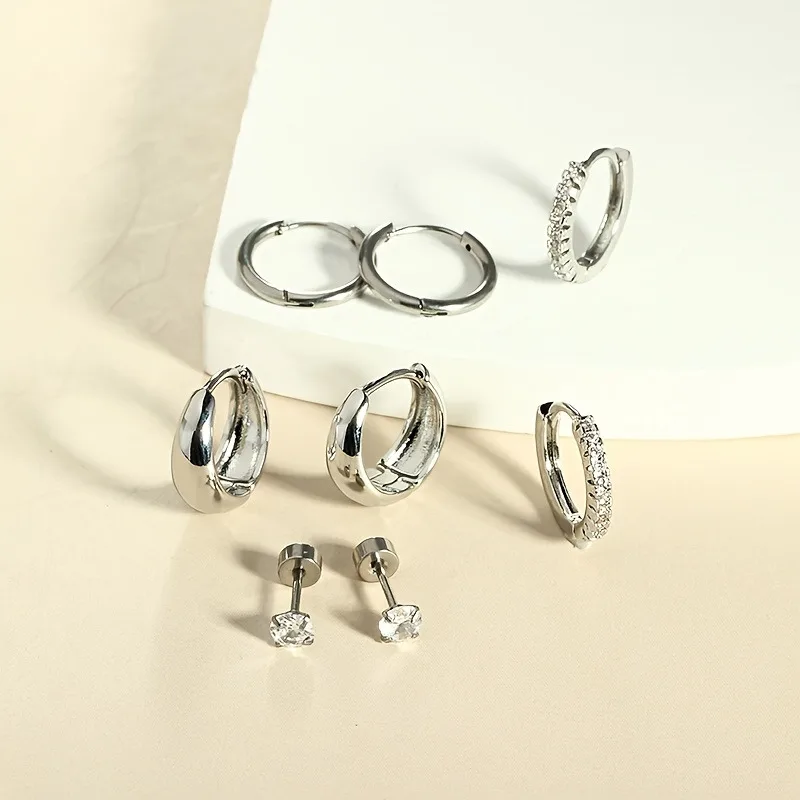 4 Pairs Stainless Steel Earrings Set for Women Gold Plated Jewelry CZ Fashion Hoop Earrings Perfect for Daily Wear or Gifting