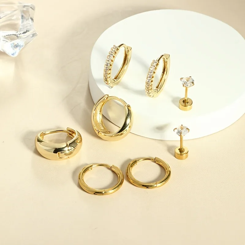 4 Pairs Stainless Steel Earrings Set for Women Gold Plated Jewelry CZ Fashion Hoop Earrings Perfect for Daily Wear or Gifting
