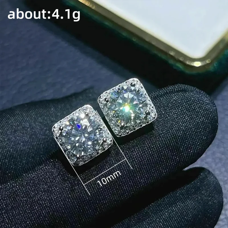 White Gold Princess Cut Zircon Stud Earrings For Women Wedding Classic Geometric Alloy Jewelry