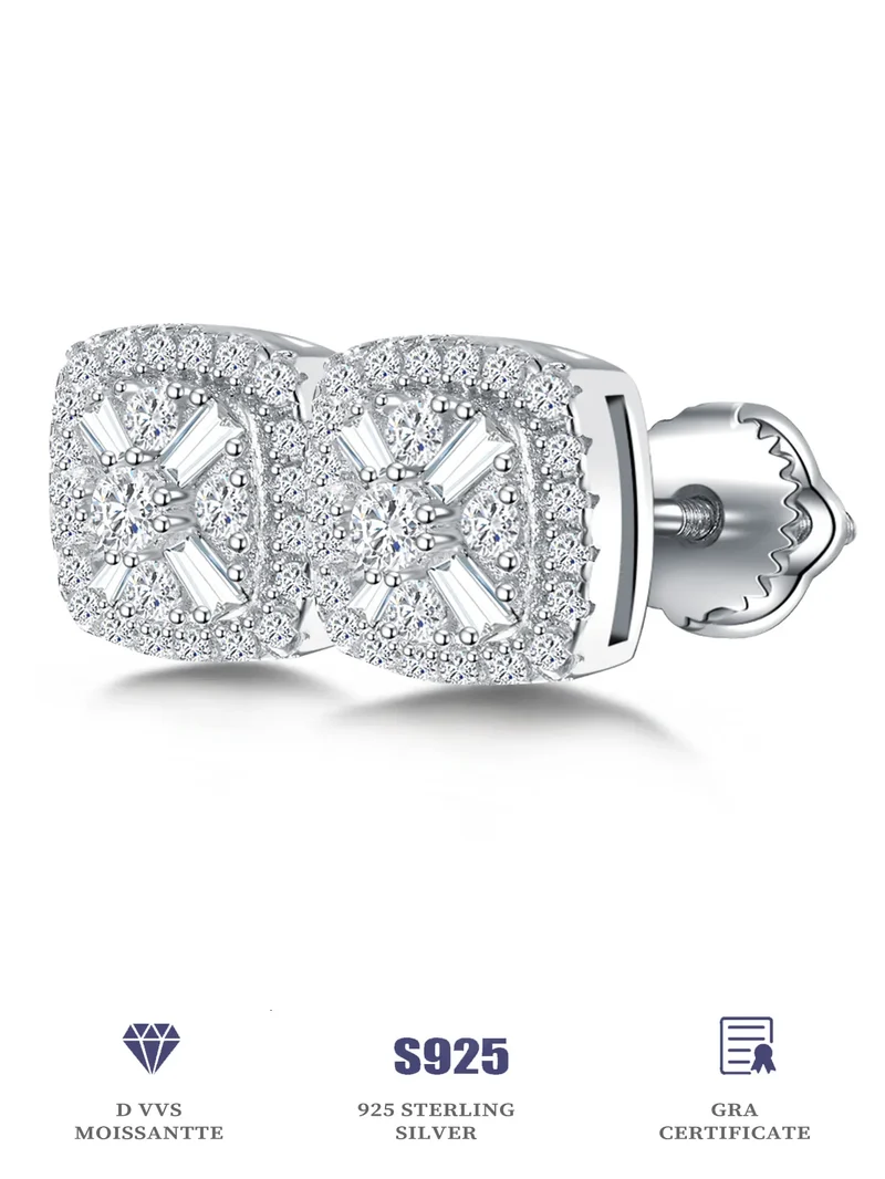 Fine Jewelry Stud Ear 925 Sterling Silver Iced Out VVS Moissanite Earrings for Men Women