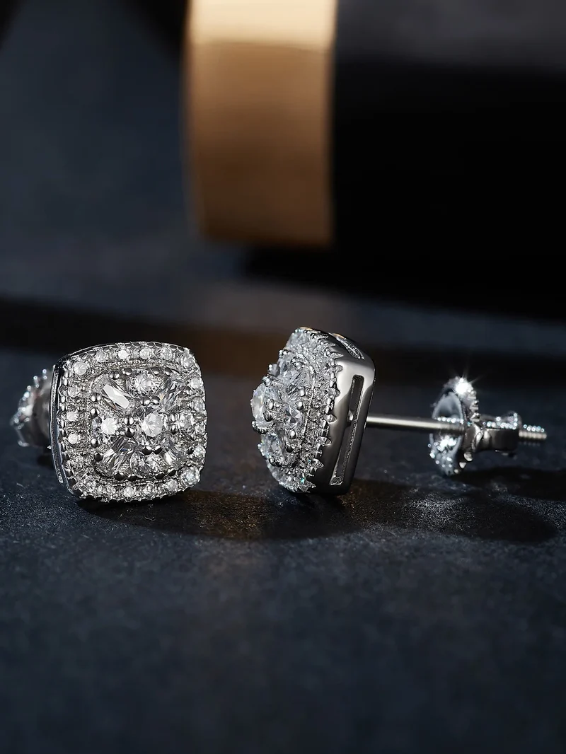 Fine Jewelry Stud Ear 925 Sterling Silver Iced Out VVS Moissanite Earrings for Men Women