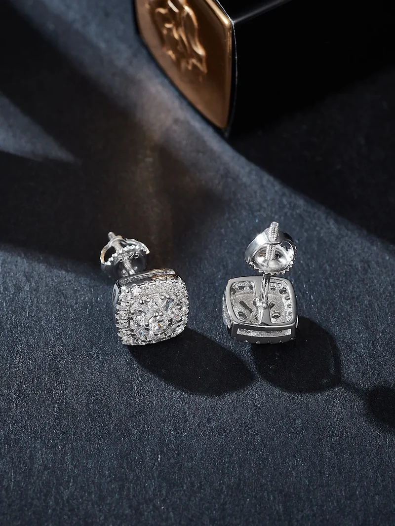 Fine Jewelry Stud Ear 925 Sterling Silver Iced Out VVS Moissanite Earrings for Men Women
