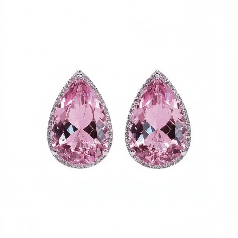 E1301 Pink Pear Cut Stud Earrings With Pink Gemstone Bezel Setting For Women Romantic Party Fashion Jewelry