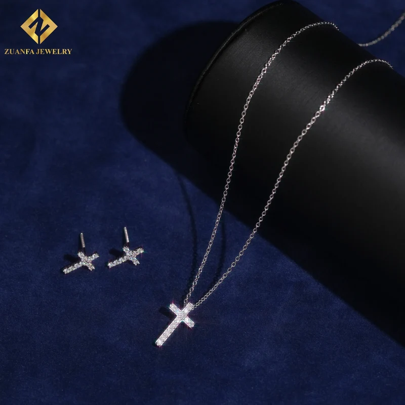 USA Warehouse Fashion Jewelry Iced Out Cross Necklace Pendant 925 Silver Moissanite Diamond Cross Necklace Women Best Gift