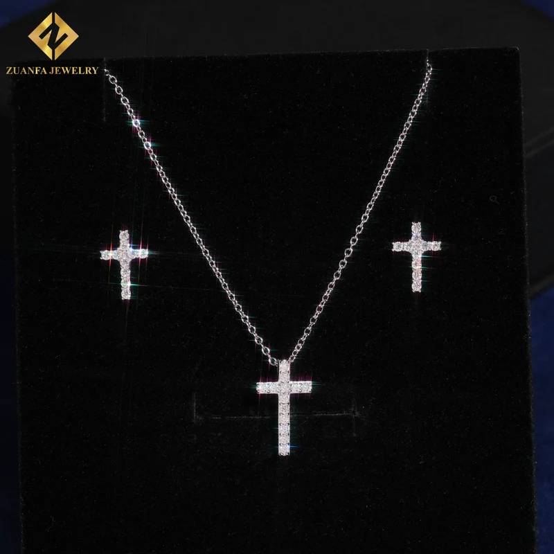 USA Warehouse Fashion Jewelry Iced Out Cross Necklace Pendant 925 Silver Moissanite Diamond Cross Necklace Women Best Gift
