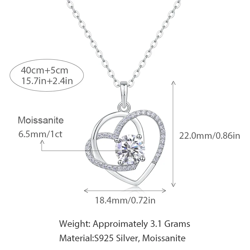 Jewelry Direct Factory Sterling Silver Heart Pendants Simple Design Gold Plated Charm for Women Moissanite Heart Shape Necklace
