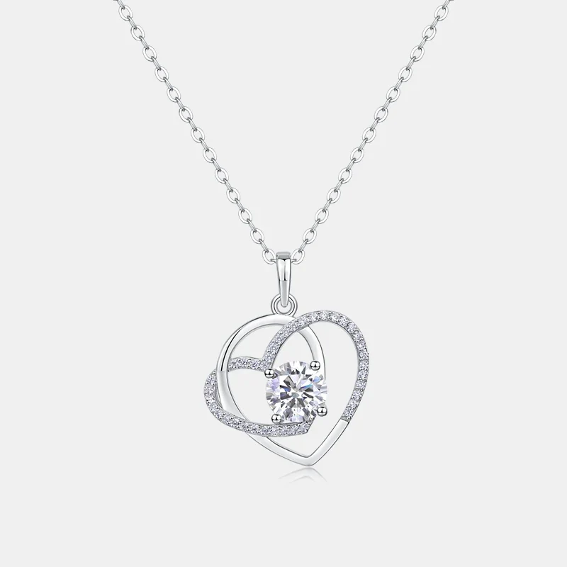 Jewelry Direct Factory Sterling Silver Heart Pendants Simple Design Gold Plated Charm for Women Moissanite Heart Shape Necklace