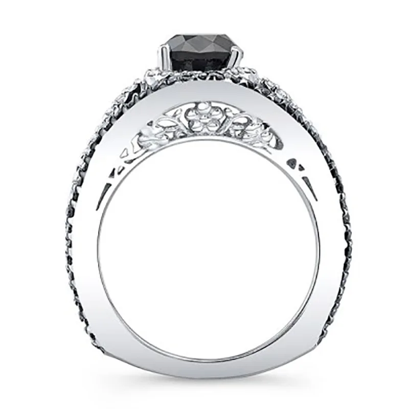 F328 Vintage Moissanite Ring Oval Cut White Gold Pave Setting Engagement Band for Women