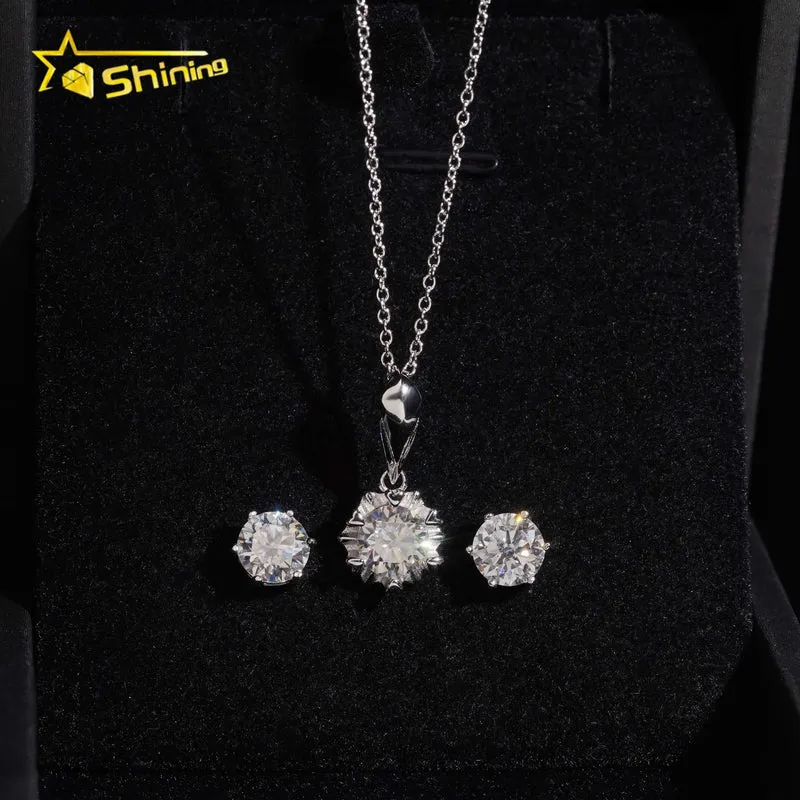 Local Stock Fast Shipping Women Fine Jewelry 925 Silver 6.5mm Moissanite Necklaces Earrings Set