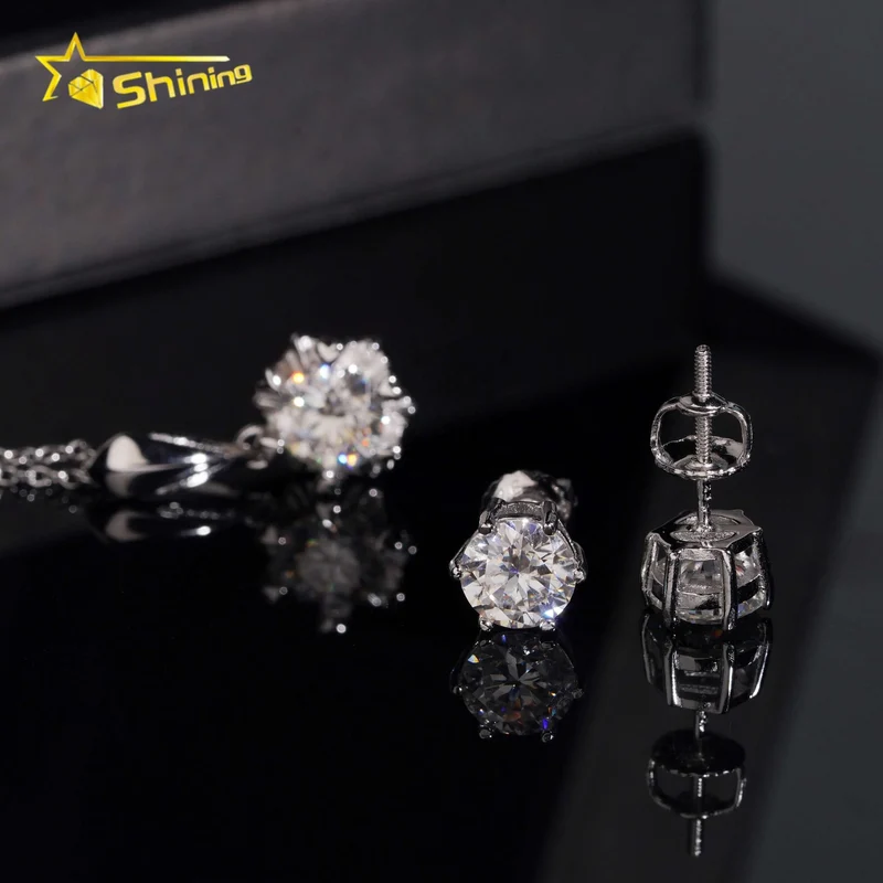 Local Stock Fast Shipping Women Fine Jewelry 925 Silver 6.5mm Moissanite Necklaces Earrings Set