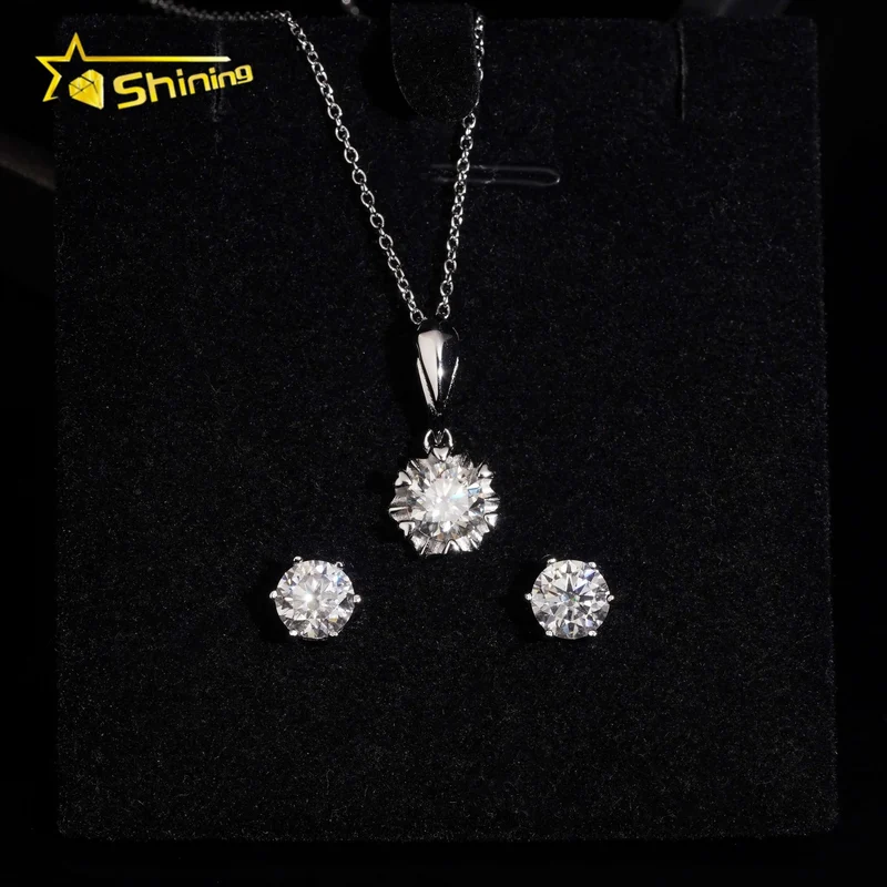 Local Stock Fast Shipping Women Fine Jewelry 925 Silver 6.5mm Moissanite Necklaces Earrings Set