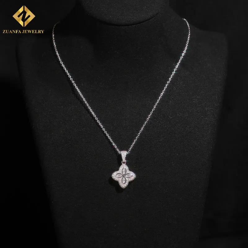 USA Local Stock Fashion Jewelry Iced Out Moissanite Clover Pendant Necklace 925 Silver Jewelry for Women Gift Anniversary