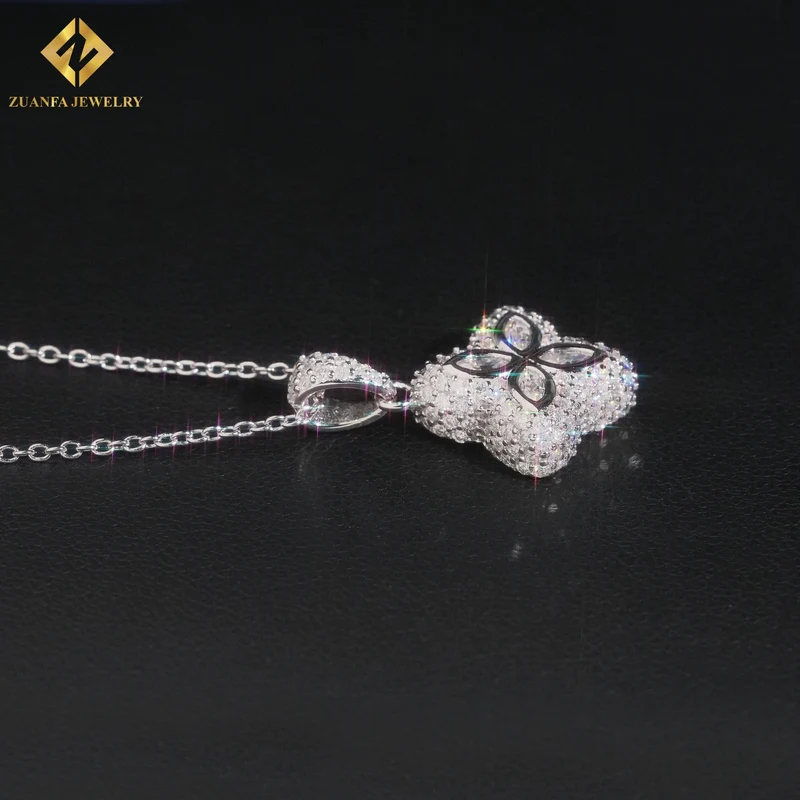 USA Local Stock Fashion Jewelry Iced Out Moissanite Clover Pendant Necklace 925 Silver Jewelry for Women Gift Anniversary