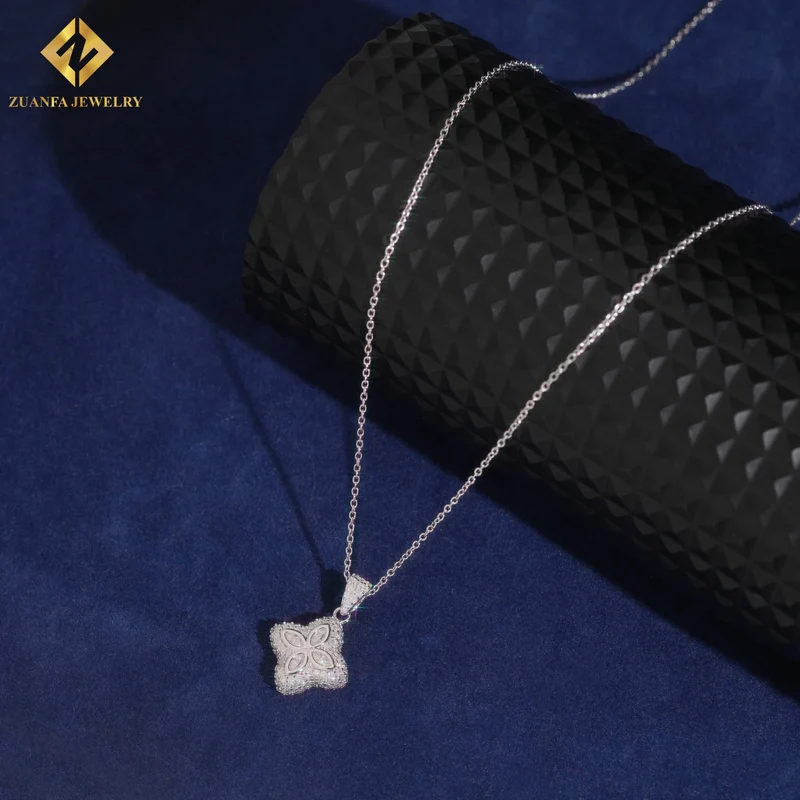 USA Local Stock Fashion Jewelry Iced Out Moissanite Clover Pendant Necklace 925 Silver Jewelry for Women Gift Anniversary