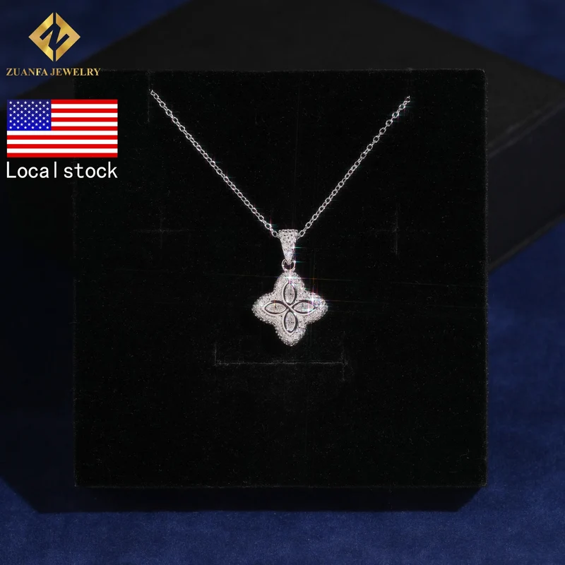USA Local Stock Fashion Jewelry Iced Out Moissanite Clover Pendant Necklace 925 Silver Jewelry for Women Gift Anniversary