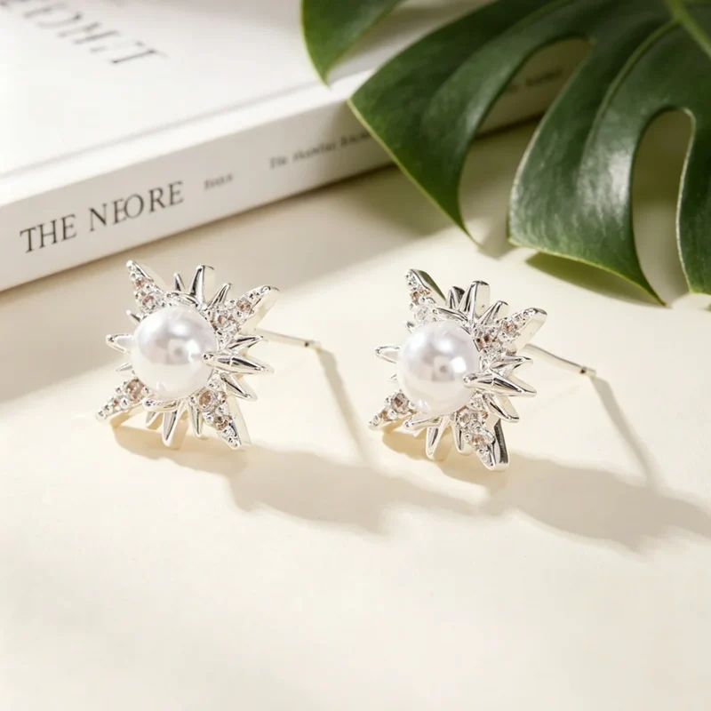 1Pair Women Classic Zircon Stud Earrings with Multi-Pointed Star Design Party Jewelry