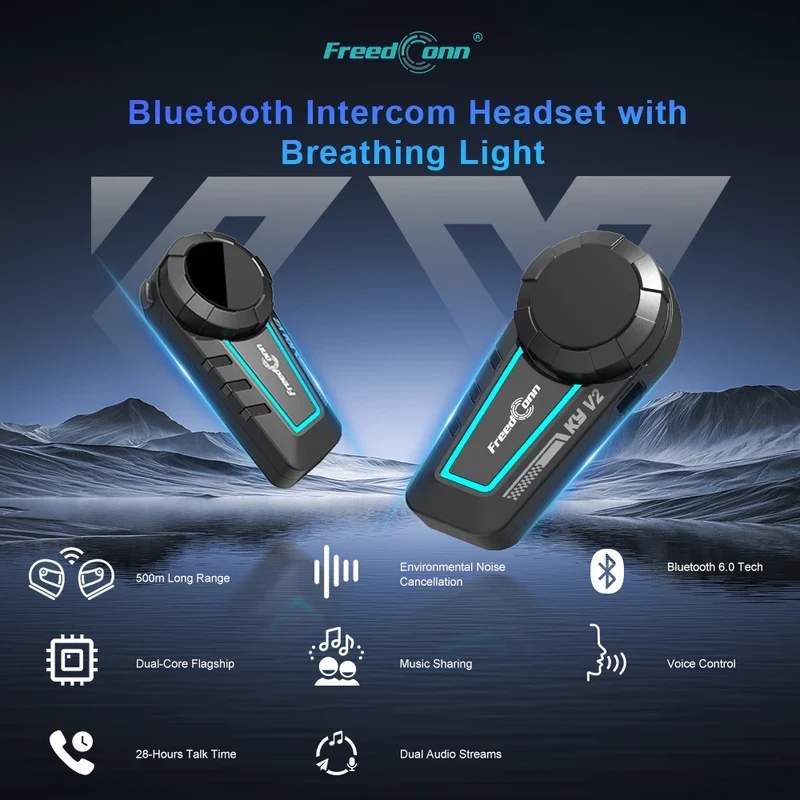 FreedConn KY V2 Bluetooth 6.0 Motorcycle Helmet Intercom Easy Communication Long Battery Intercomunicador Moto