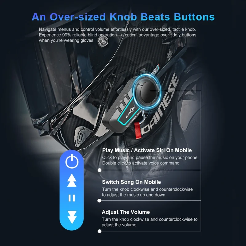 FreedConn KY V2 Bluetooth 6.0 Motorcycle Helmet Intercom Easy Communication Long Battery Intercomunicador Moto