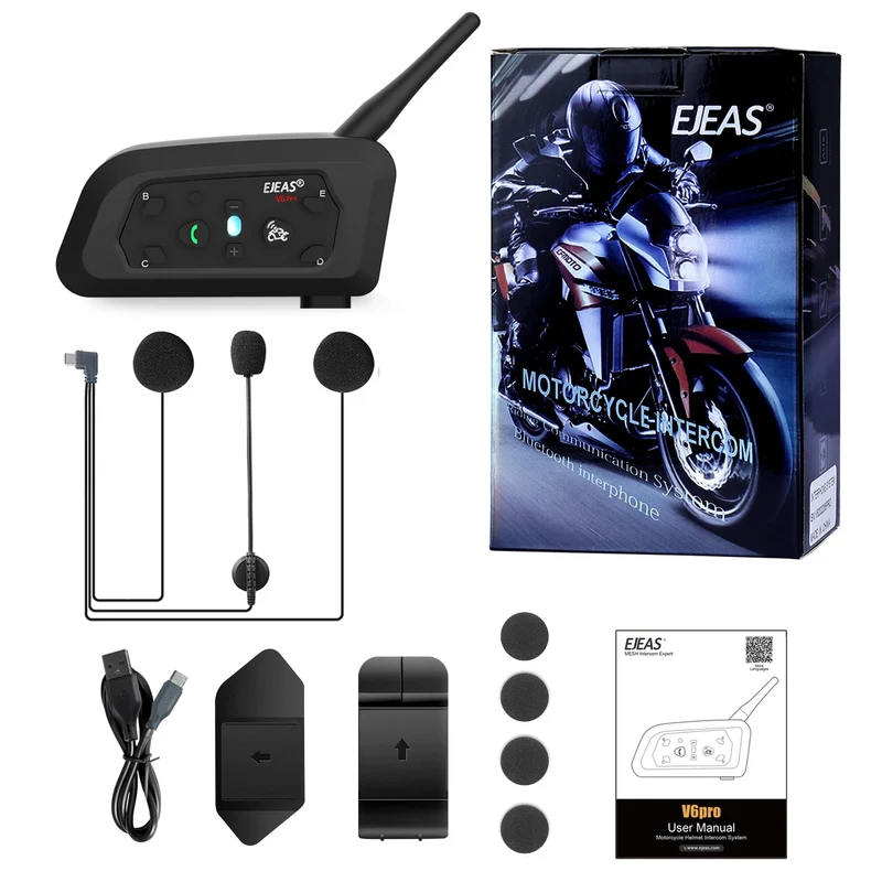 EJEAS V6 Pro Bluetooth Motorcycle Communicator Helmet Intercom Moto Headset With Mic 1200m for 6 Riders