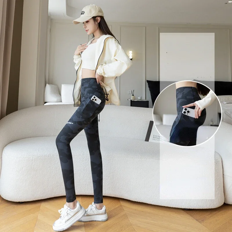 Women Camo Shark Pants High Waist Pocket Leggings Big Size Stretchy Casual Pants Fashion Skinny Yoga Fitness Pants