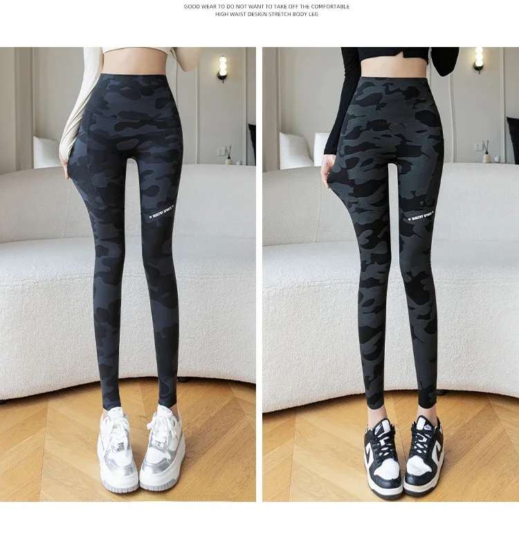 Women Camo Shark Pants High Waist Pocket Leggings Big Size Stretchy Casual Pants Fashion Skinny Yoga Fitness Pants