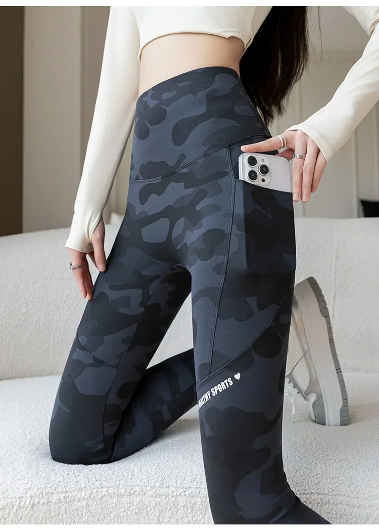 Women Camo Shark Pants High Waist Pocket Leggings Big Size Stretchy Casual Pants Fashion Skinny Yoga Fitness Pants