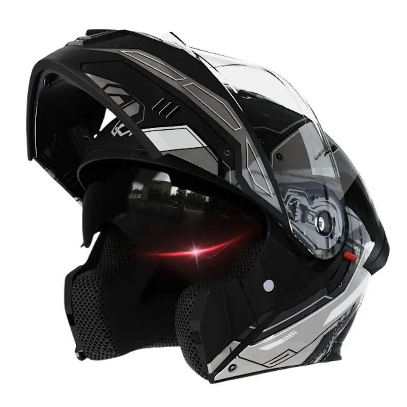 New ABS Modular Full Face Dual Visor Moto Helmet LED Tail Lights Dirt Bike Racing Casco for Men Women Motorcycles Helmets
