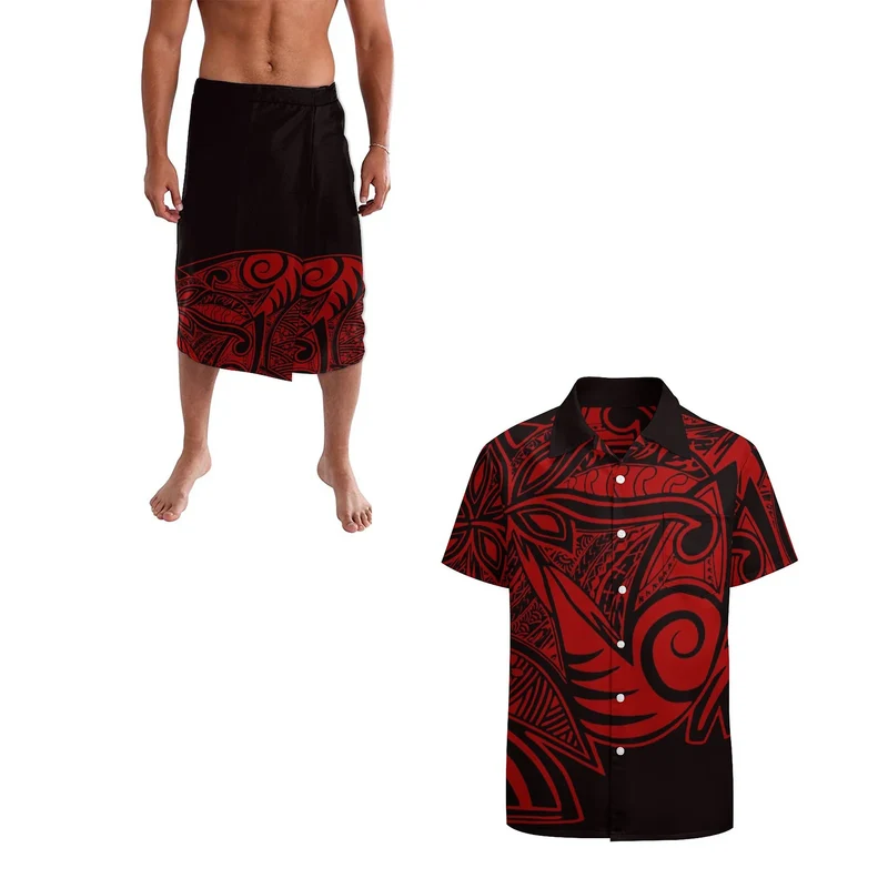 Hot Sale Hawaii Flower Print Summer Aloha Shirts Men Quick Dry Short Sleeve Custom Lavalava Ie Faitaga Men Beach Swimsuit Sarong