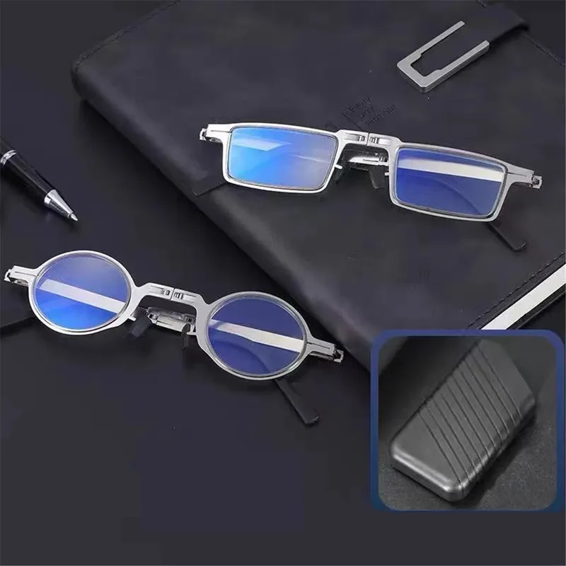 Men Women Fashion Retro Ultra Light Titanium Material Screwless Foldable Anti-Blue Reading Glasses