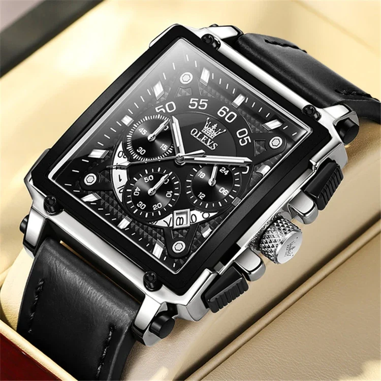 OLEVS Top Brand Male Watches Square Quartz Watch Watch for Men Waterproof Leather Strap Sport Clock Male Relogio Masculino