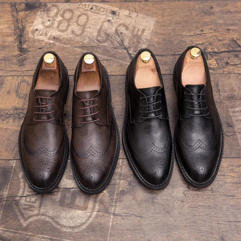 Extra Size 38-47 Brogue Dress Shoes Lace up PU Leather Oxford Formal Business Footwear Wedding Shoes for Men