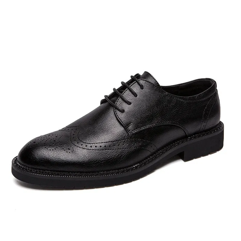 Extra Size 38-47 Brogue Dress Shoes Lace up PU Leather Oxford Formal Business Footwear Wedding Shoes for Men