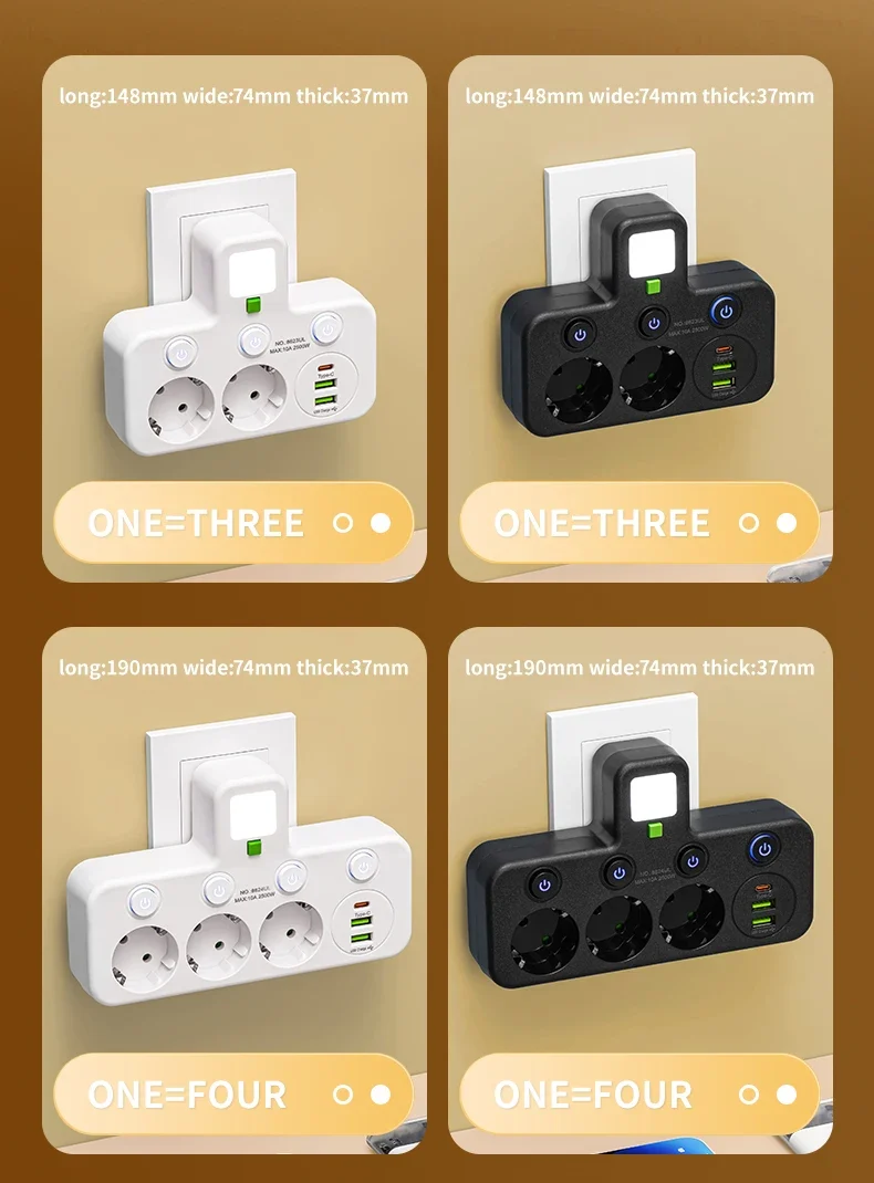 EU plug AC socket power board multi-layer wall socket universal network filter, with or without USB independent switch light ada