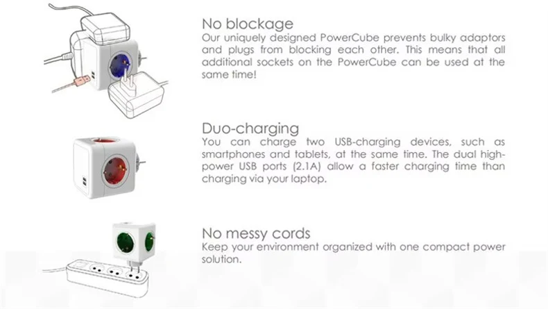 Massfa Multi Usb Power Strip Electrical Plug Cube Multiple Extension Socket with 4 Eu Outlets 3680W Adapter for Home Office