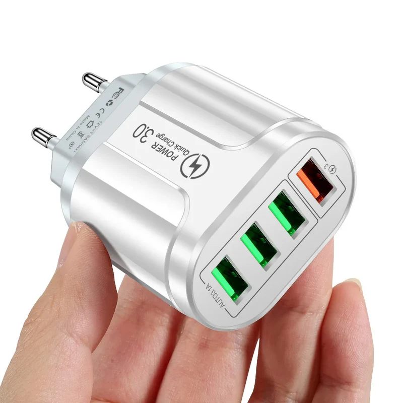 4 USB 48W USB Charger Fast Charge 4 Ports QC 3.0 Charging EU US Plug Adapter Wall Travel Charger For iPhone Xiaomi Mobile Phone