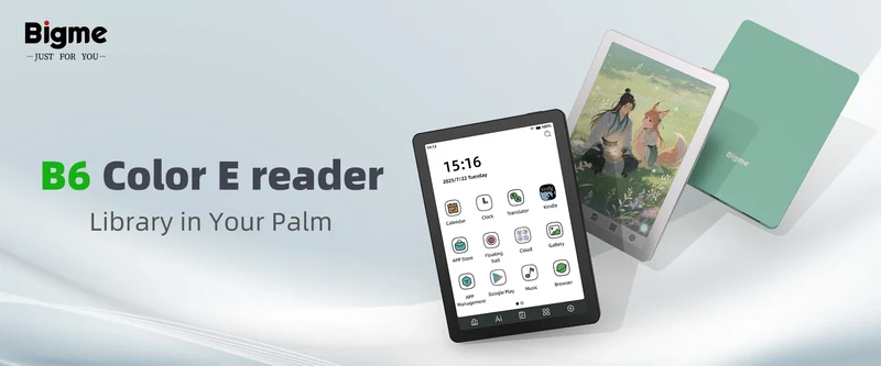 Bigme E-book Reader B6, 6-inch e-ink electronic book, 36-level front light, Android 14 OS built-in Google Play, 4+64GB ereader