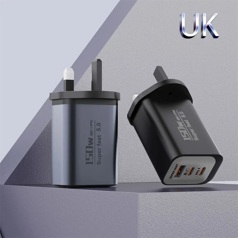 150W Fast Charger 3 Ports USB C PD3.0 QC3.0 Super Fast Wall Adapter for iPhone 17 16 Pro Samsung S24 Xiaomi 15 Huawei EU UK US
