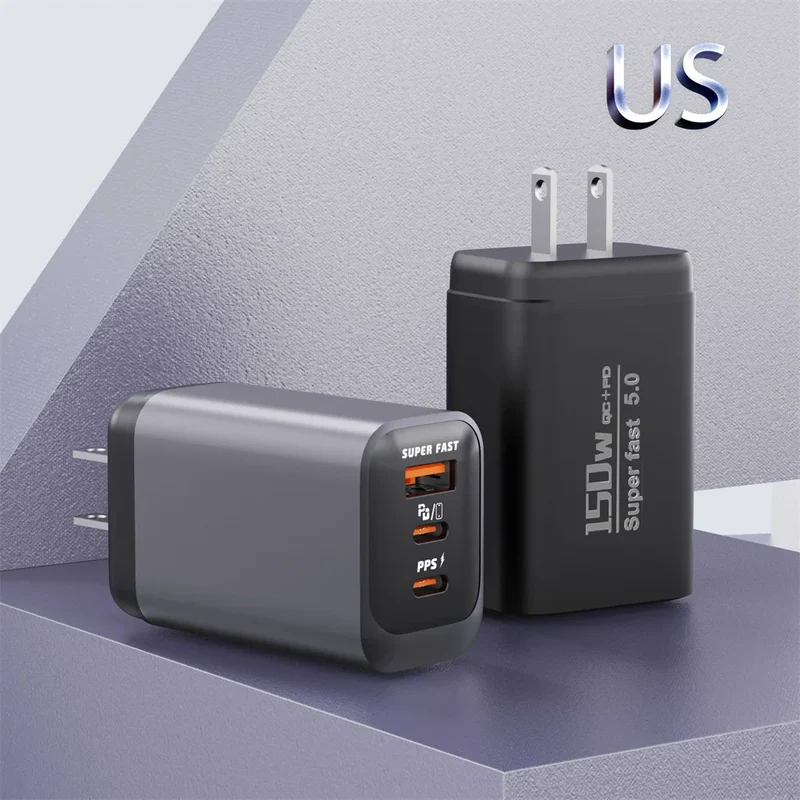 150W Fast Charger 3 Ports USB C PD3.0 QC3.0 Super Fast Wall Adapter for iPhone 17 16 Pro Samsung S24 Xiaomi 15 Huawei EU UK US
