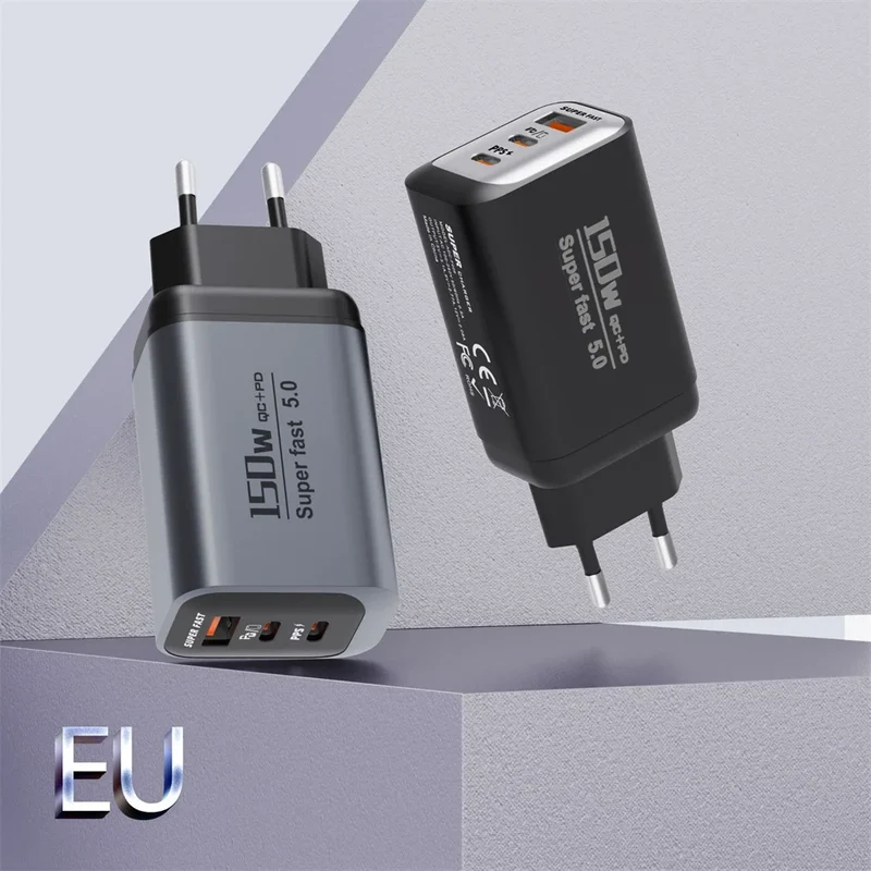 150W Fast Charger 3 Ports USB C PD3.0 QC3.0 Super Fast Wall Adapter for iPhone 17 16 Pro Samsung S24 Xiaomi 15 Huawei EU UK US
