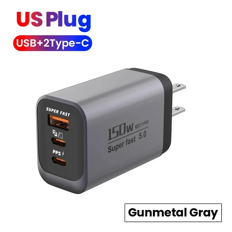 150W Fast Charger 3 Ports USB C PD3.0 QC3.0 Super Fast Wall Adapter for iPhone 17 16 Pro Samsung S24 Xiaomi 15 Huawei EU UK US