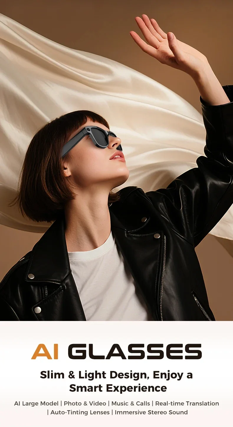 2026 New 8MP Camera Smart AI Glasses 3600mAh Charging Case Power Bank 1080P HD Camera ChatGPT 32GB Translation Video Sunglasses