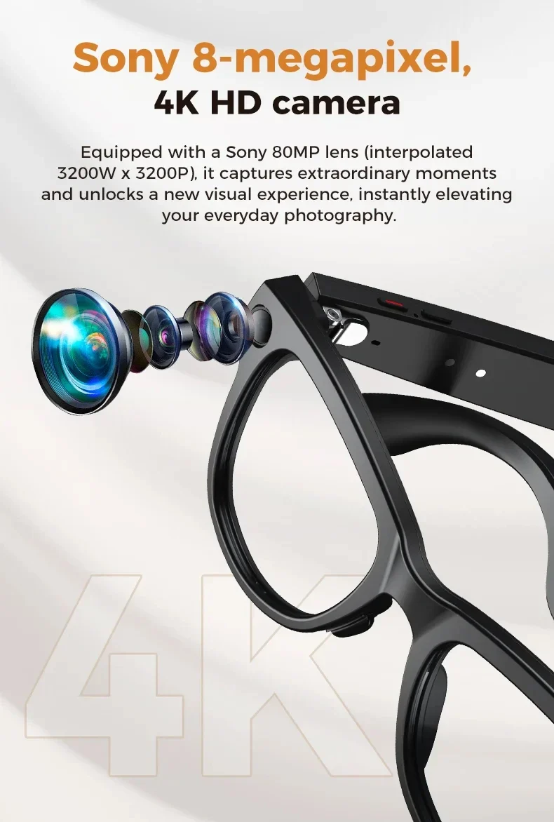 2026 New 8MP Camera Smart AI Glasses 3600mAh Charging Case Power Bank 1080P HD Camera ChatGPT 32GB Translation Video Sunglasses