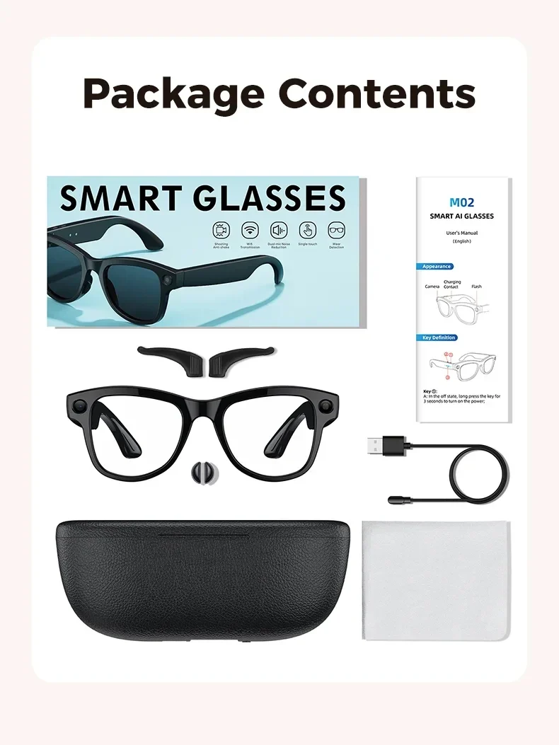 2026 New 8MP Camera Smart AI Glasses 3600mAh Charging Case Power Bank 1080P HD Camera ChatGPT 32GB Translation Video Sunglasses