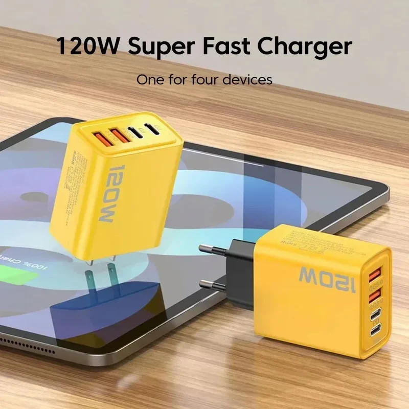 High Speed Charger 120W 4 Ports USB C Desktop Charger Fast PD Charging Station Universal Power Adapter For iPhone Samsung Tablet