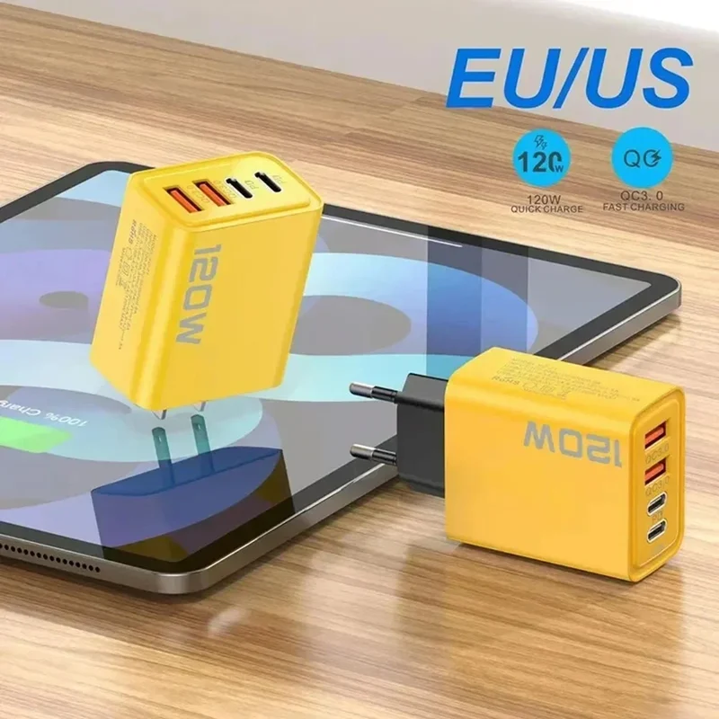 High Speed Charger 120W 4 Ports USB C Desktop Charger Fast PD Charging Station Universal Power Adapter For iPhone Samsung Tablet