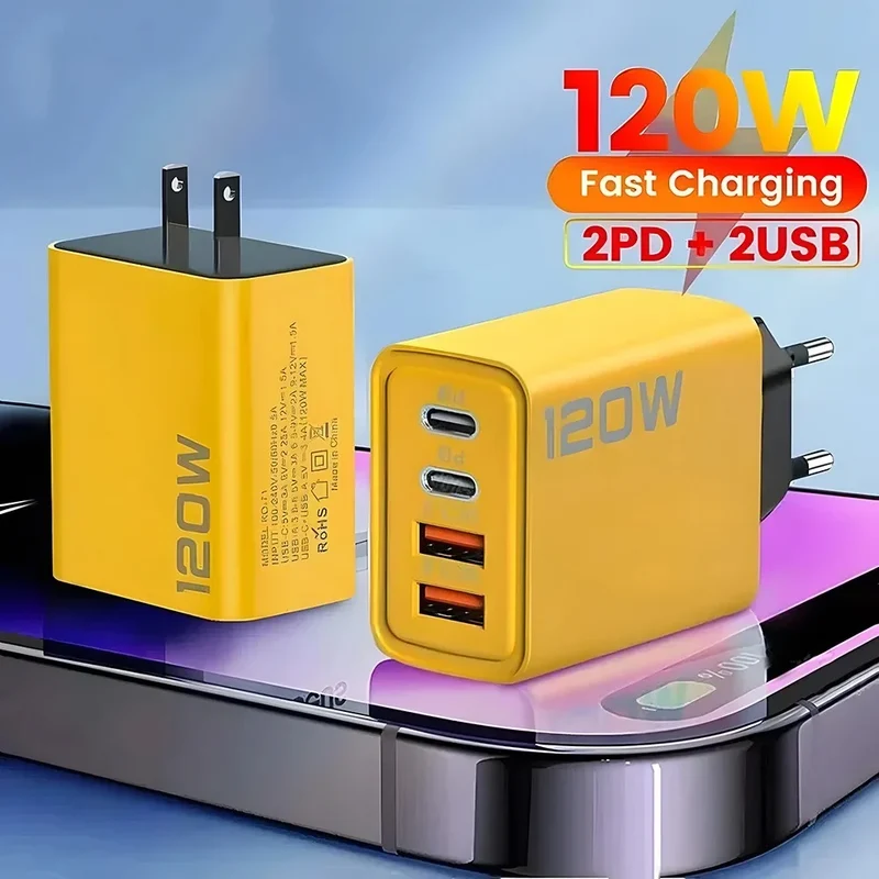 High Speed Charger 120W 4 Ports USB C Desktop Charger Fast PD Charging Station Universal Power Adapter For iPhone Samsung Tablet